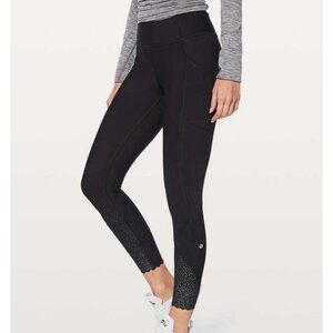 Lululemon Tight Stuff Tight II Reflective Crop Leggings Size 6 Black Silver